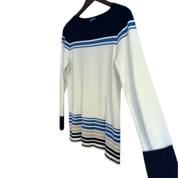 Pendleton Navy & Cream Silk Blend Striped Long Sleeve Sweater, Size Small - Picture 2 of 6